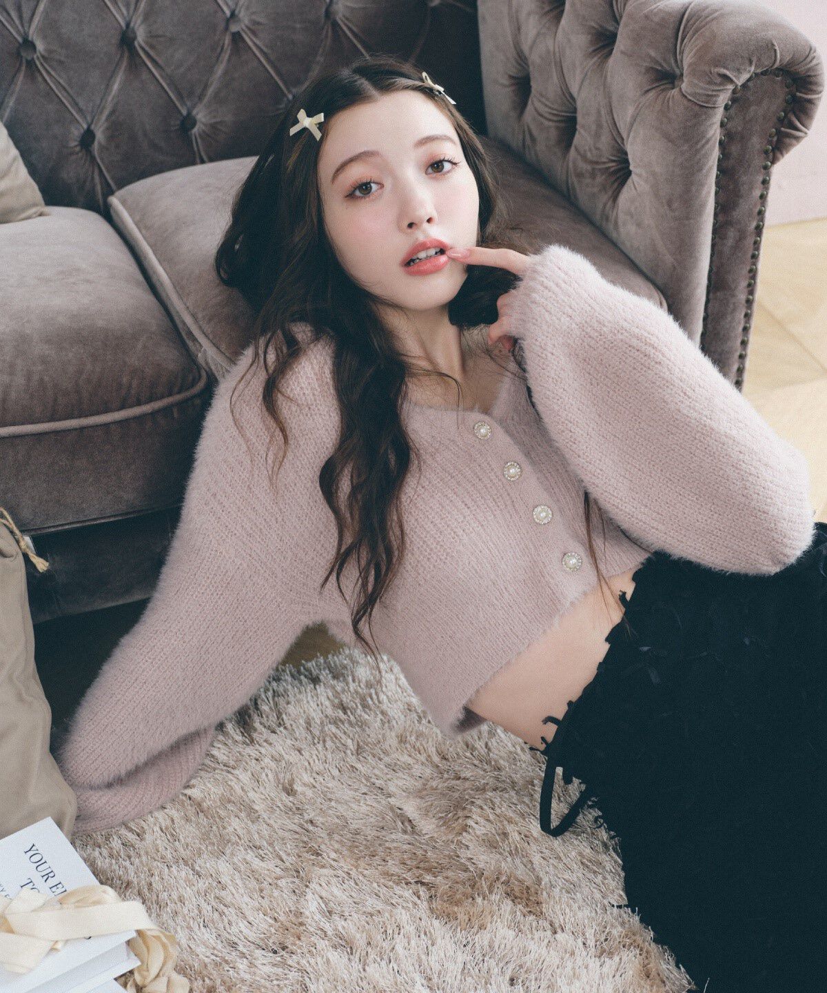 REDYAZEL「フェザーニットカーディガン」|カーディガン|ベージュ