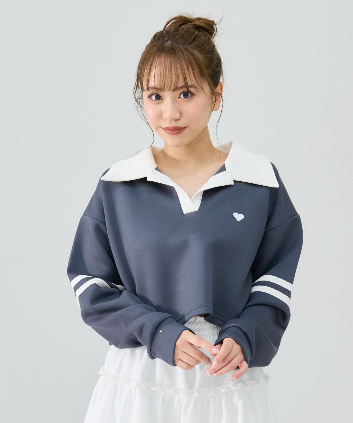 REDYAZEL「ハート刺繍ラガートップス」|Tシャツ・カットソー|グレー