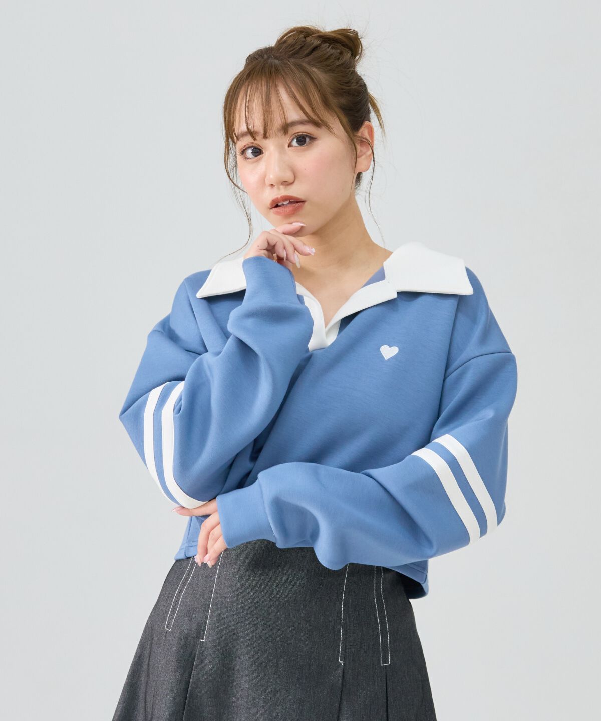 REDYAZEL「ハート刺繍ラガートップス」|Tシャツ・カットソー|ブルー