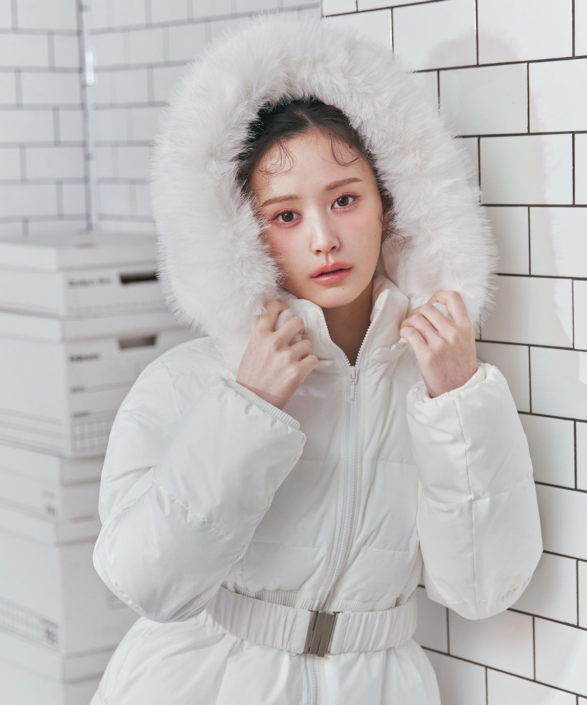 ベルトデザインキルティングファイバーダウンジャケット（REDYAZEL