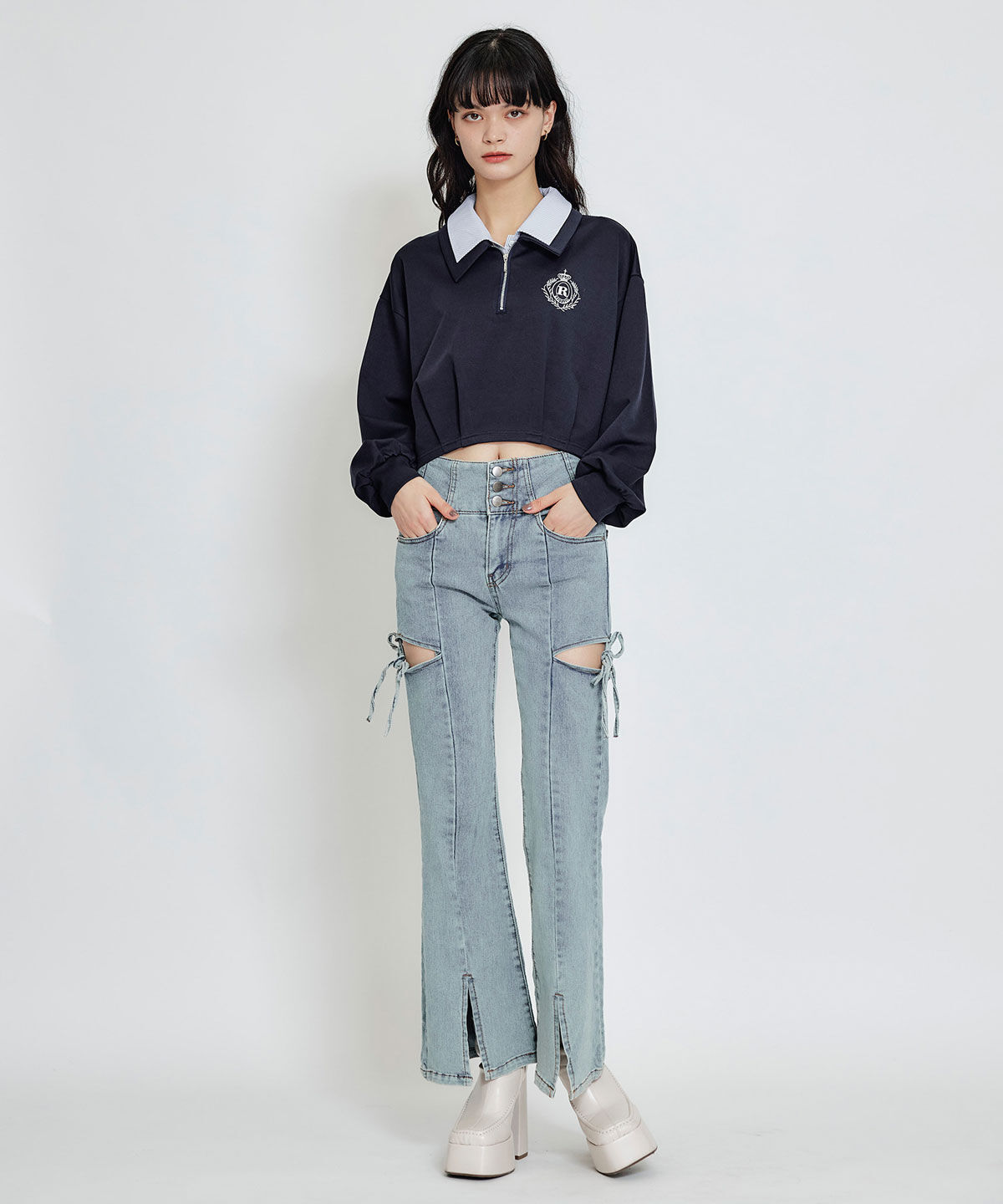 REDYAZEL「エンブレムダブルカラーカットプルオーバー」|Tシャツ・カットソー|