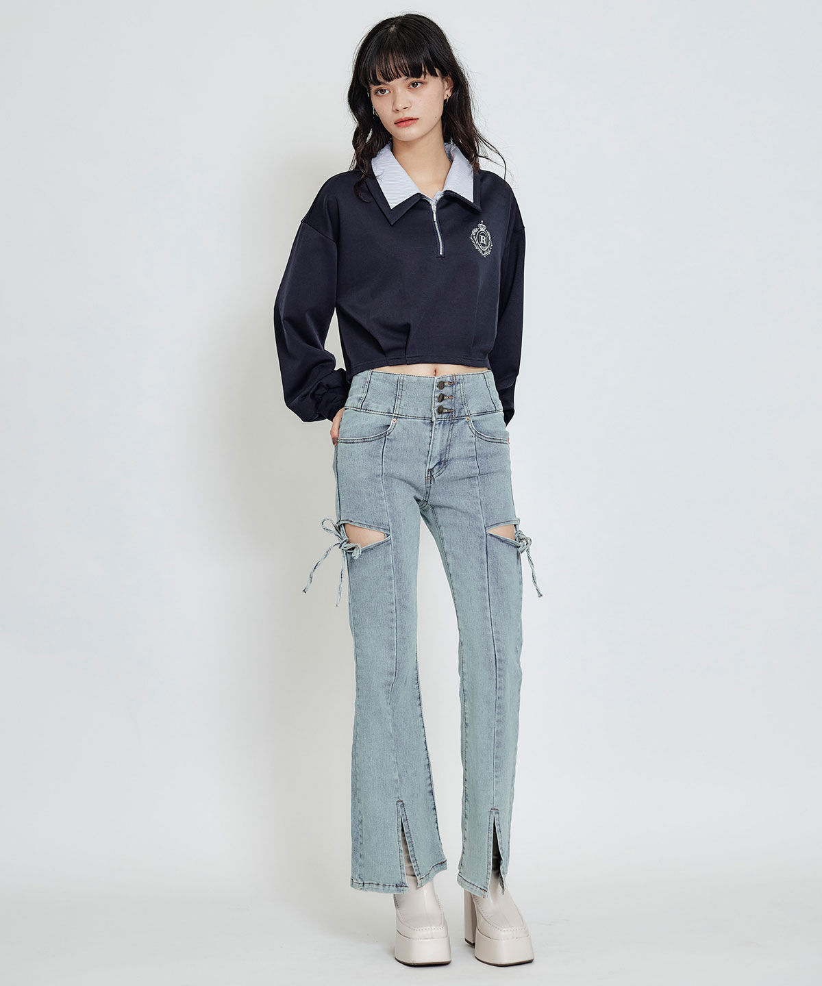 REDYAZEL「エンブレムダブルカラーカットプルオーバー」|Tシャツ・カットソー|