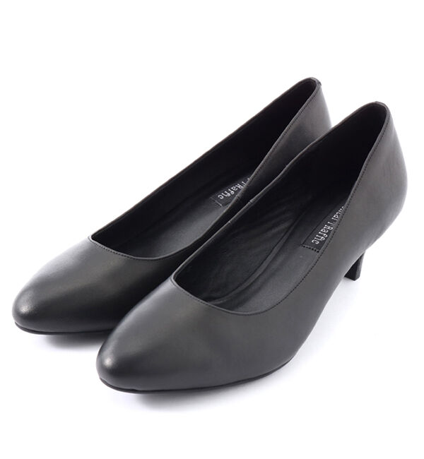 ORiental TRaffic「【本革/通勤/リクルート】ラウンドミドルヒールブラックパンプス/R-3102 リクルート」|パンプス|BLACK (E)