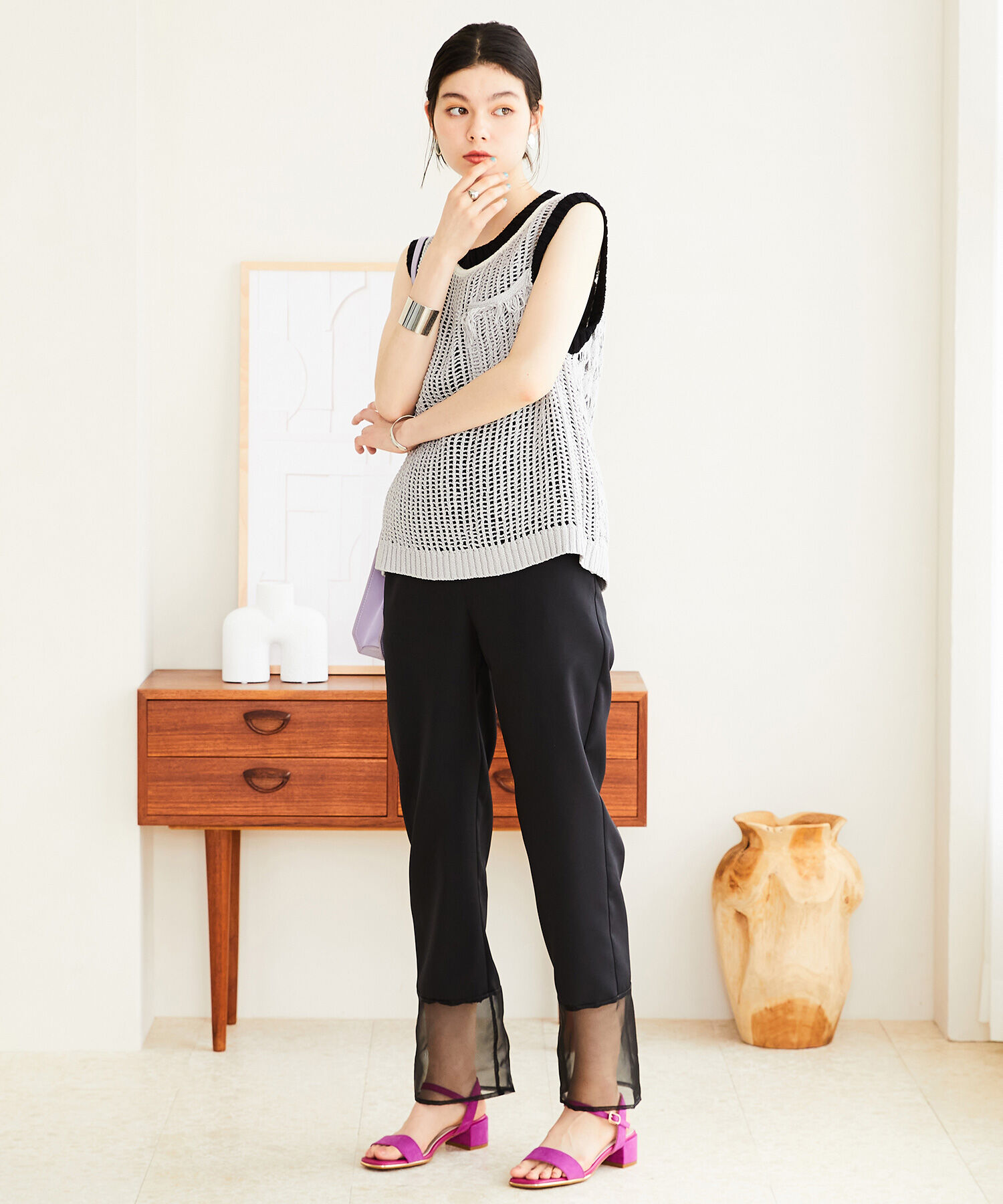 ORiental TRaffic「【アウトレット価格】メタリックライン ミドルヒール サンダル /31209 シンプル 」|サンダル|