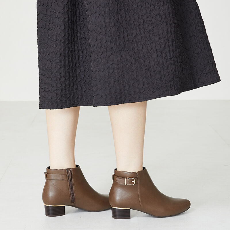 WA Oriental TRaffic「メタリックラインベルトヒールブーツ/32404」|ショートブーツ|BROWN