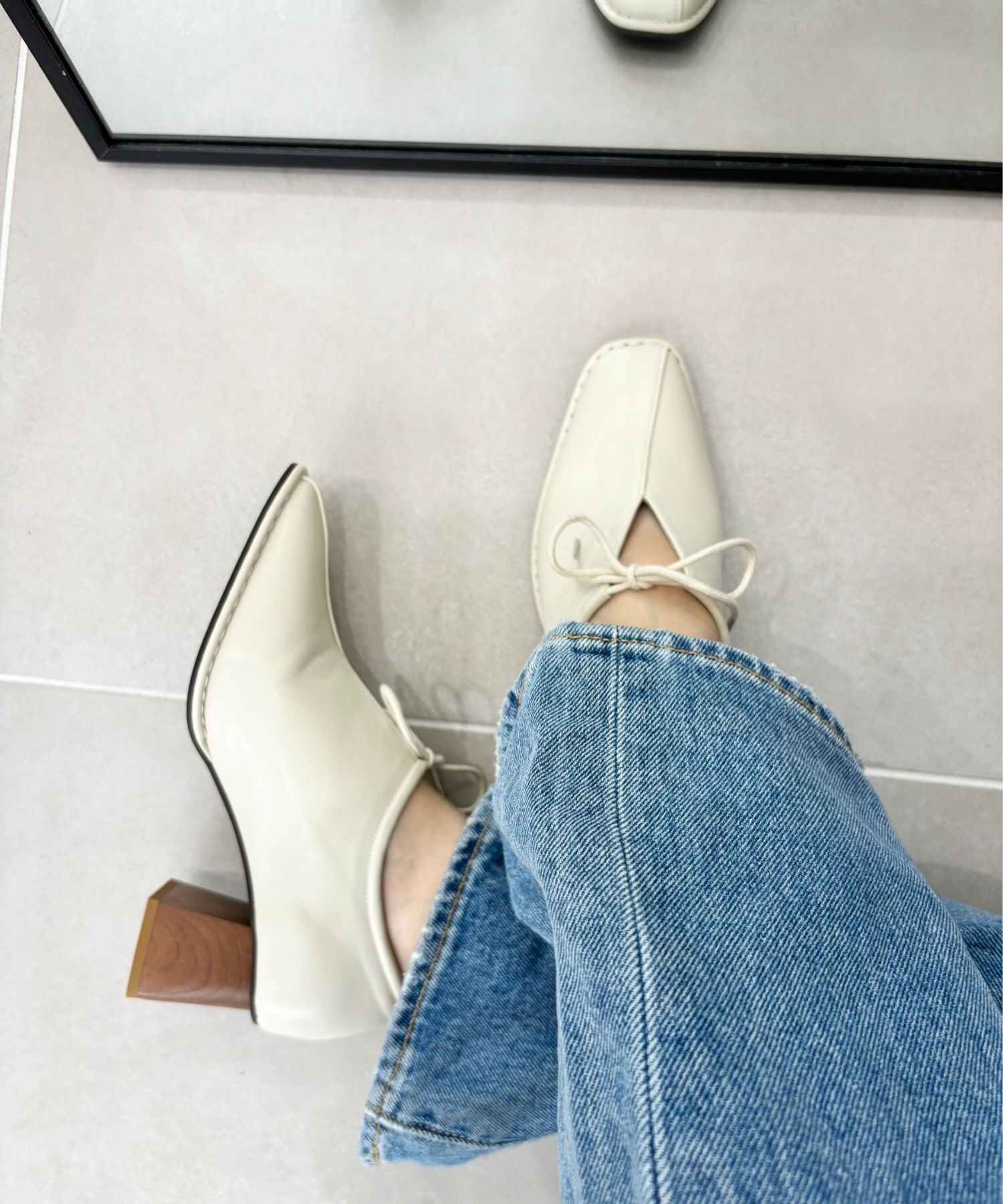 ORiental TRaffic「●2024秋冬新作●ウッドヒール甲深パンプス/41307」|パンプス|WHITE