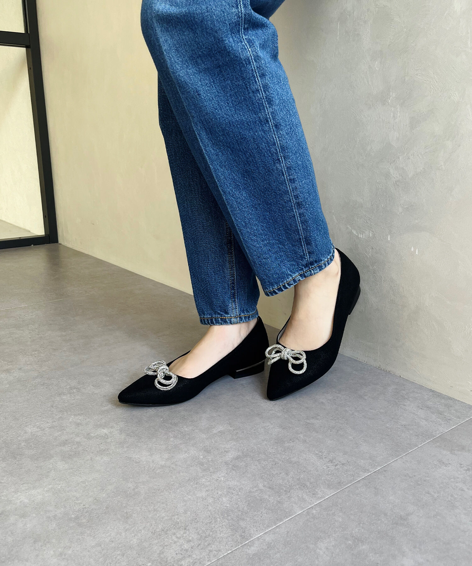 ORiental TRaffic「【トレンド】ビジューリボンフラットパンプス/41310 人気 トレンド パンプス 売れてる 上品」|パンプス|