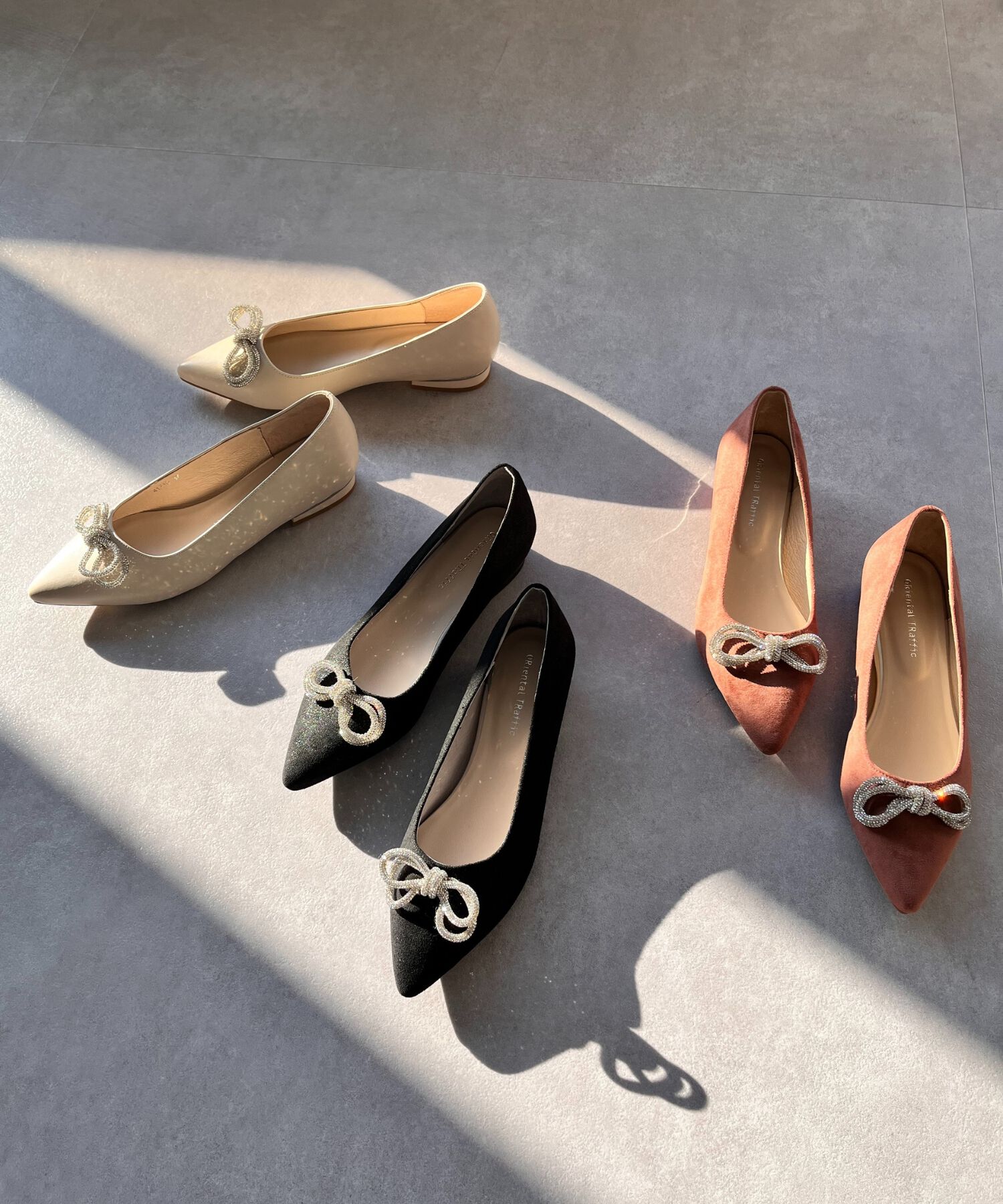 ORiental TRaffic「【トレンド】ビジューリボンフラットパンプス/41310 人気 トレンド パンプス 売れてる 上品」|パンプス|