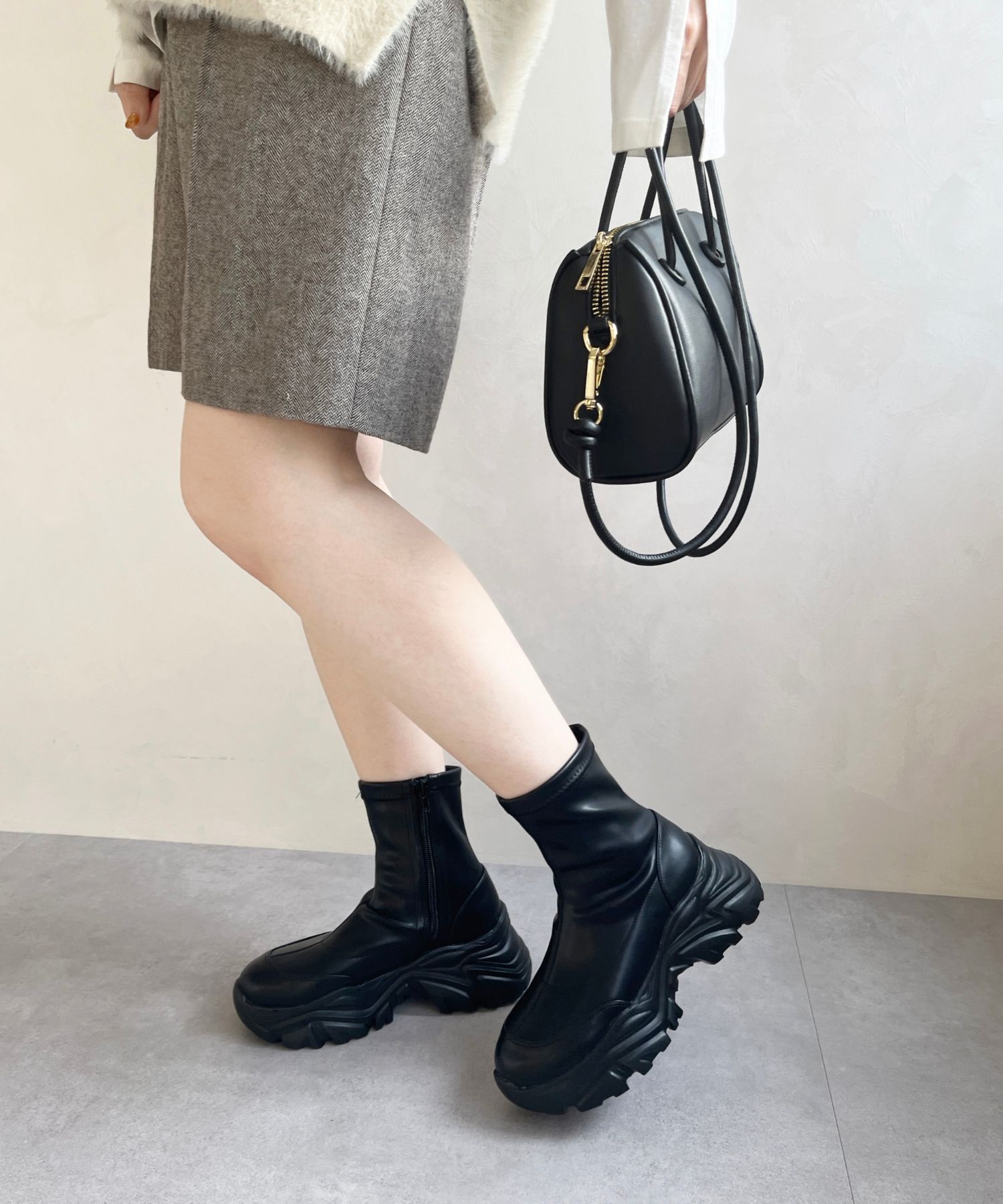 ORiental TRaffic「【 軽量 ・ 厚底 】 スニーカーソール ショートブーツ /41412 ストレッチ 美脚」|スニーカー|