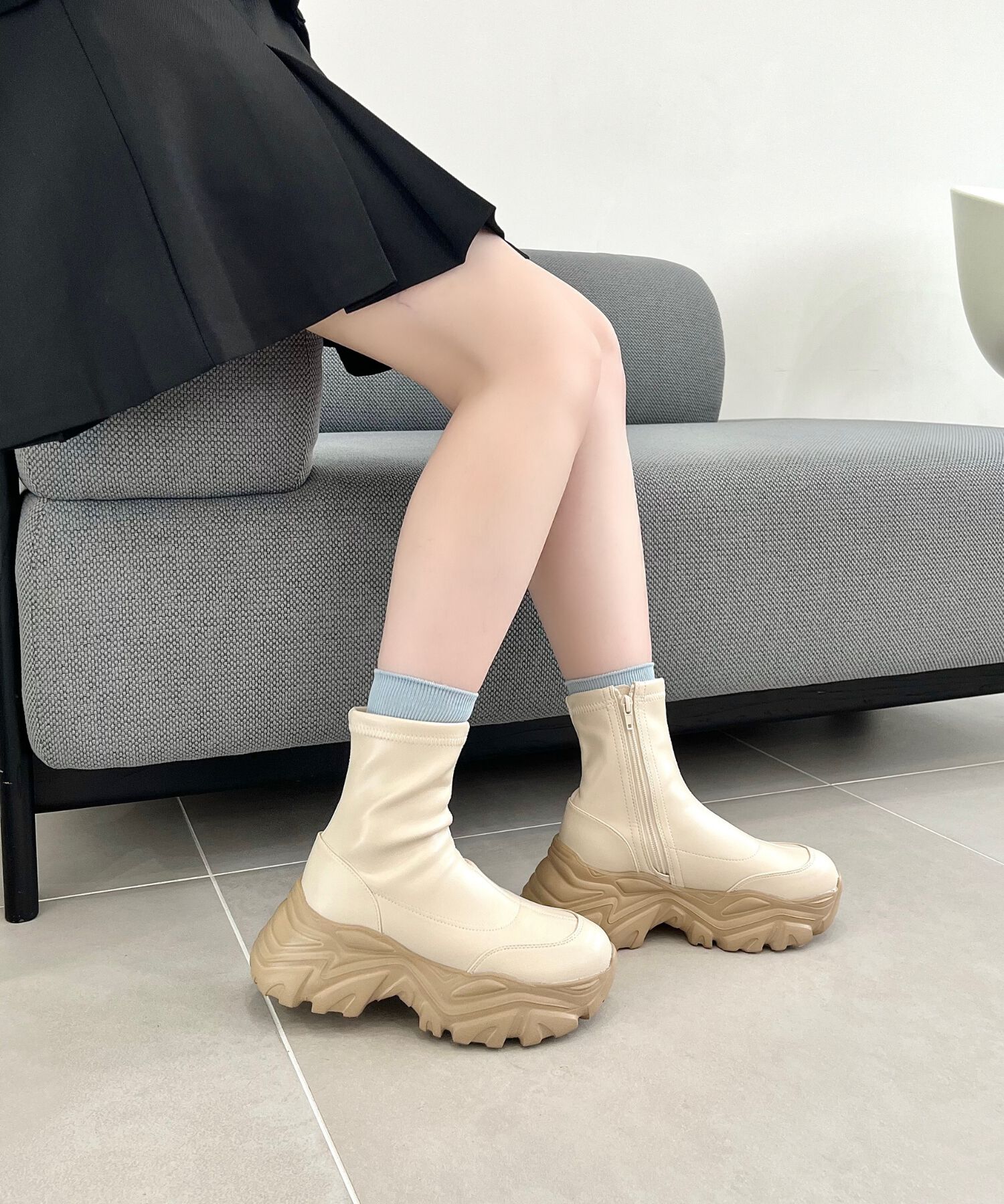 ORiental TRaffic「【 軽量 ・ 厚底 】 スニーカーソール ショートブーツ /41412 ストレッチ 美脚」|スニーカー|