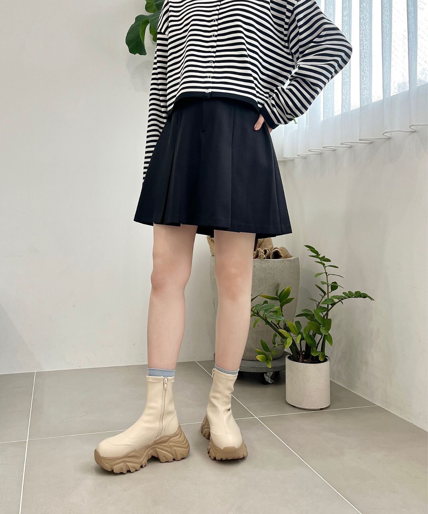 ORiental TRaffic「【 軽量 ・ 厚底 】 スニーカーソール ショートブーツ /41412 ストレッチ 美脚」|スニーカー|