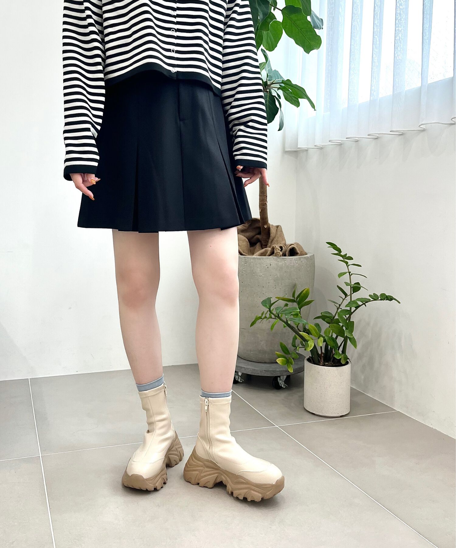 ORiental TRaffic「【 軽量 ・ 厚底 】 スニーカーソール ショートブーツ /41412 ストレッチ 美脚」|スニーカー|