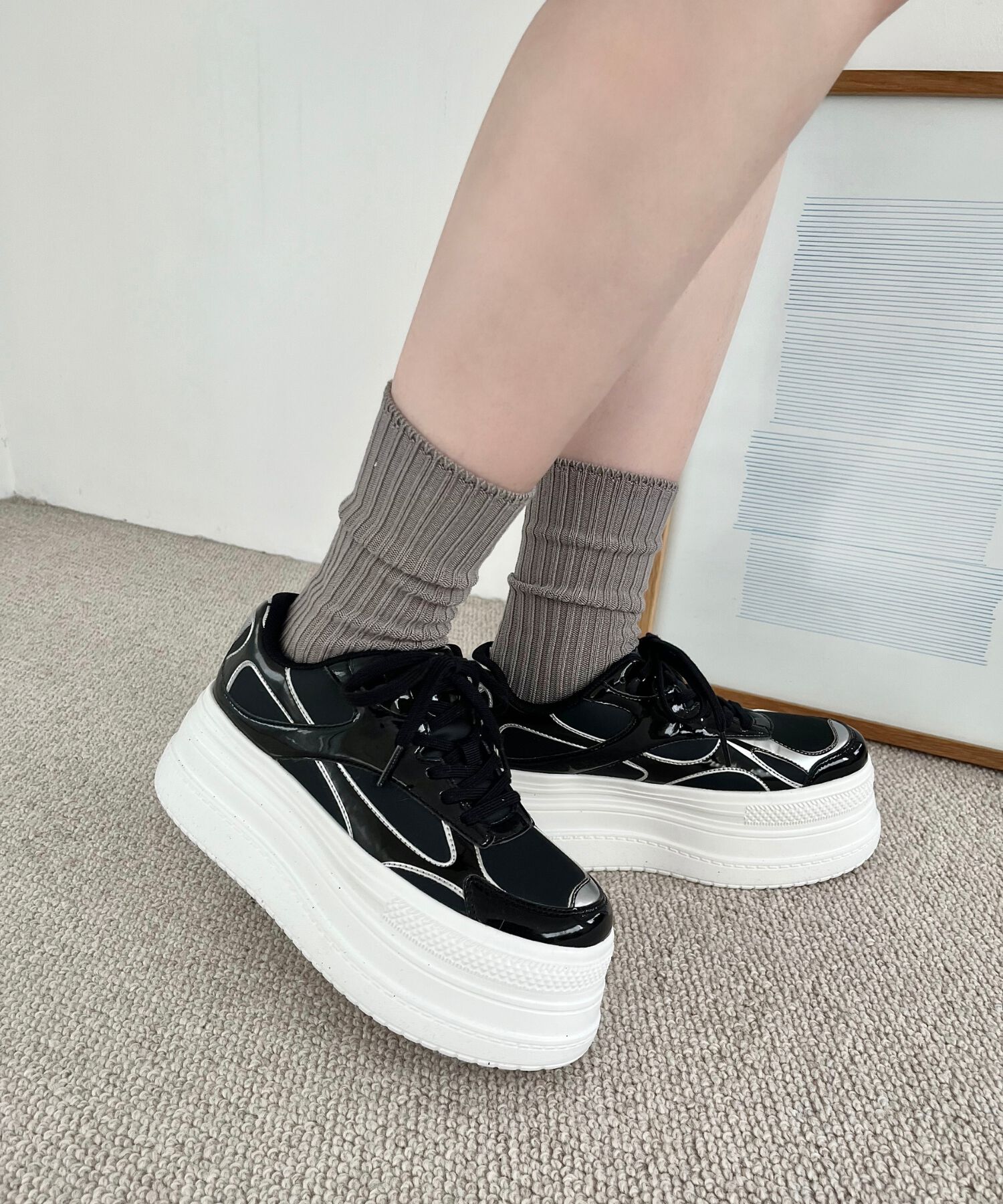 ORiental TRaffic「【トレンド】メタリックラインボリュームソールスニーカー/OT3740 厚底 スニーカー」|スニーカー|BLACK