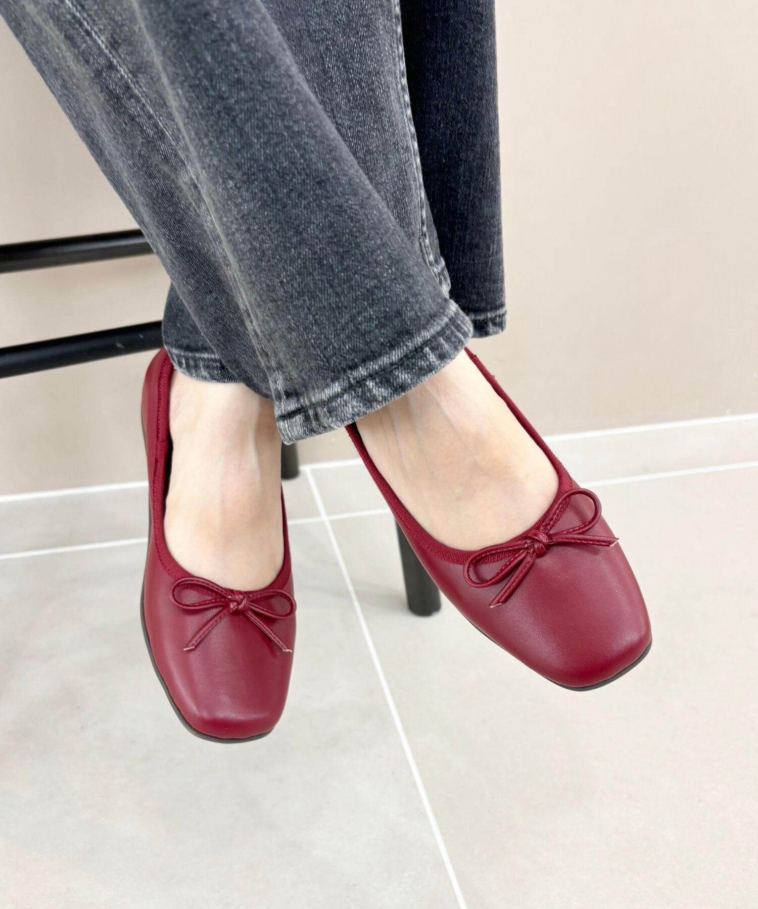 ORiental TRaffic「【WEB限定】 スクエアトゥ バレエシューズ /R-4009 フラット 軽い  厚手クッション」|パンプス|RED