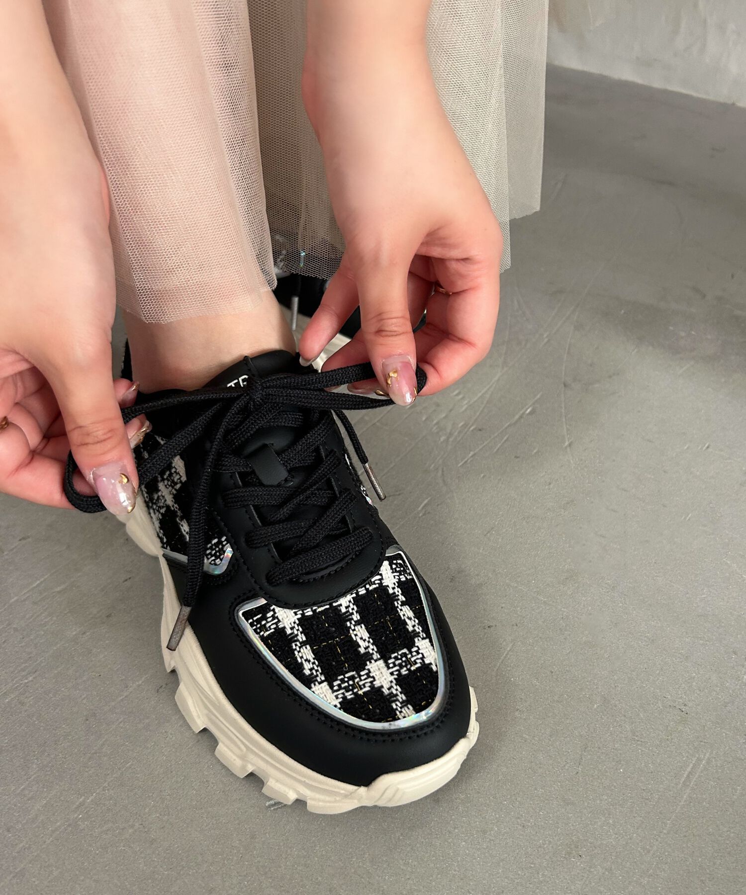 ORiental TRaffic「2WAYシューレースツイードスニーカー/OT3746」|スニーカー|