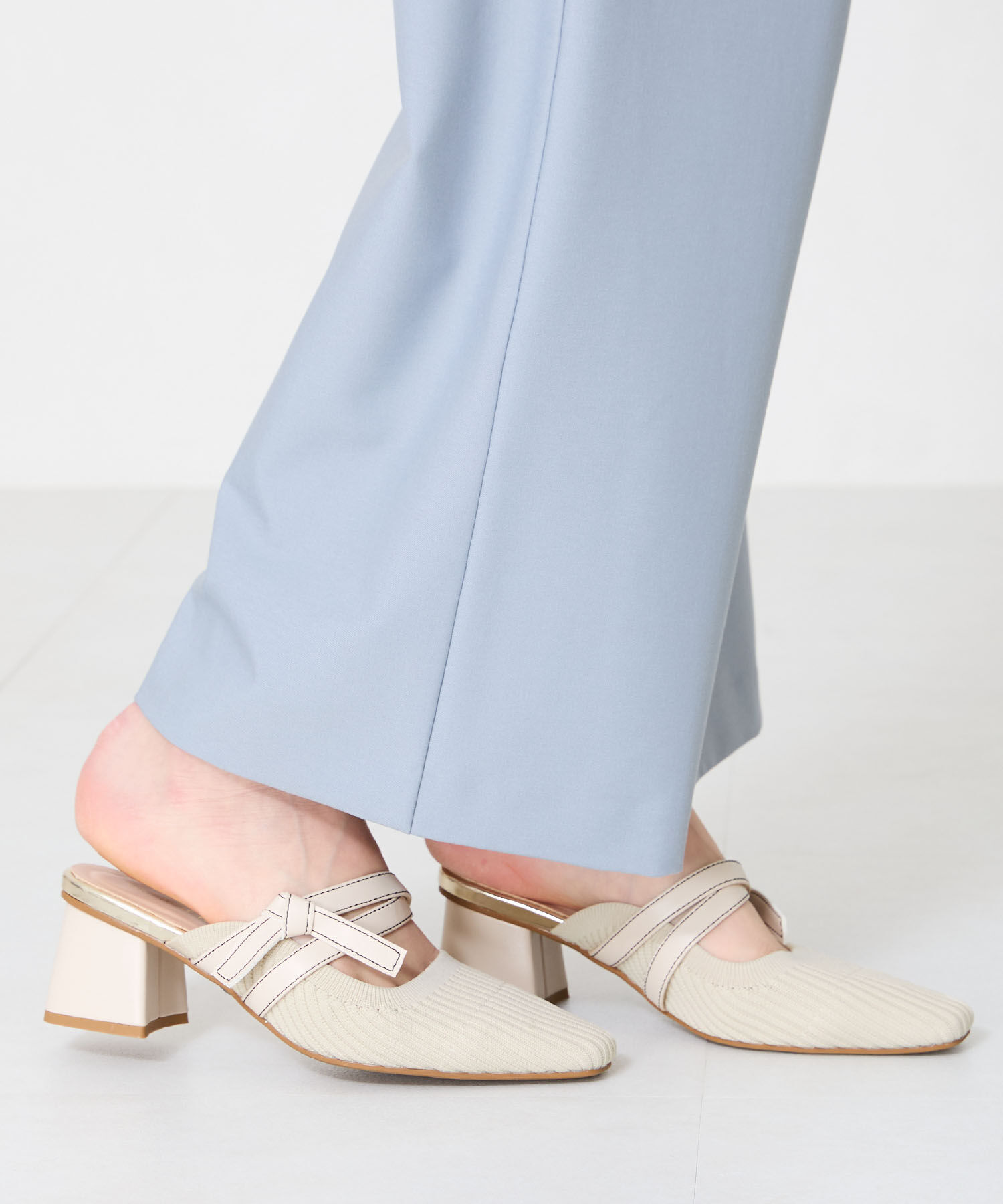 ORiental TRaffic「●2025春夏新作●ニット&times;リボンミュールパンプス/51120 パンプス ミュール ニット 人気 売れてる」|パンプス|