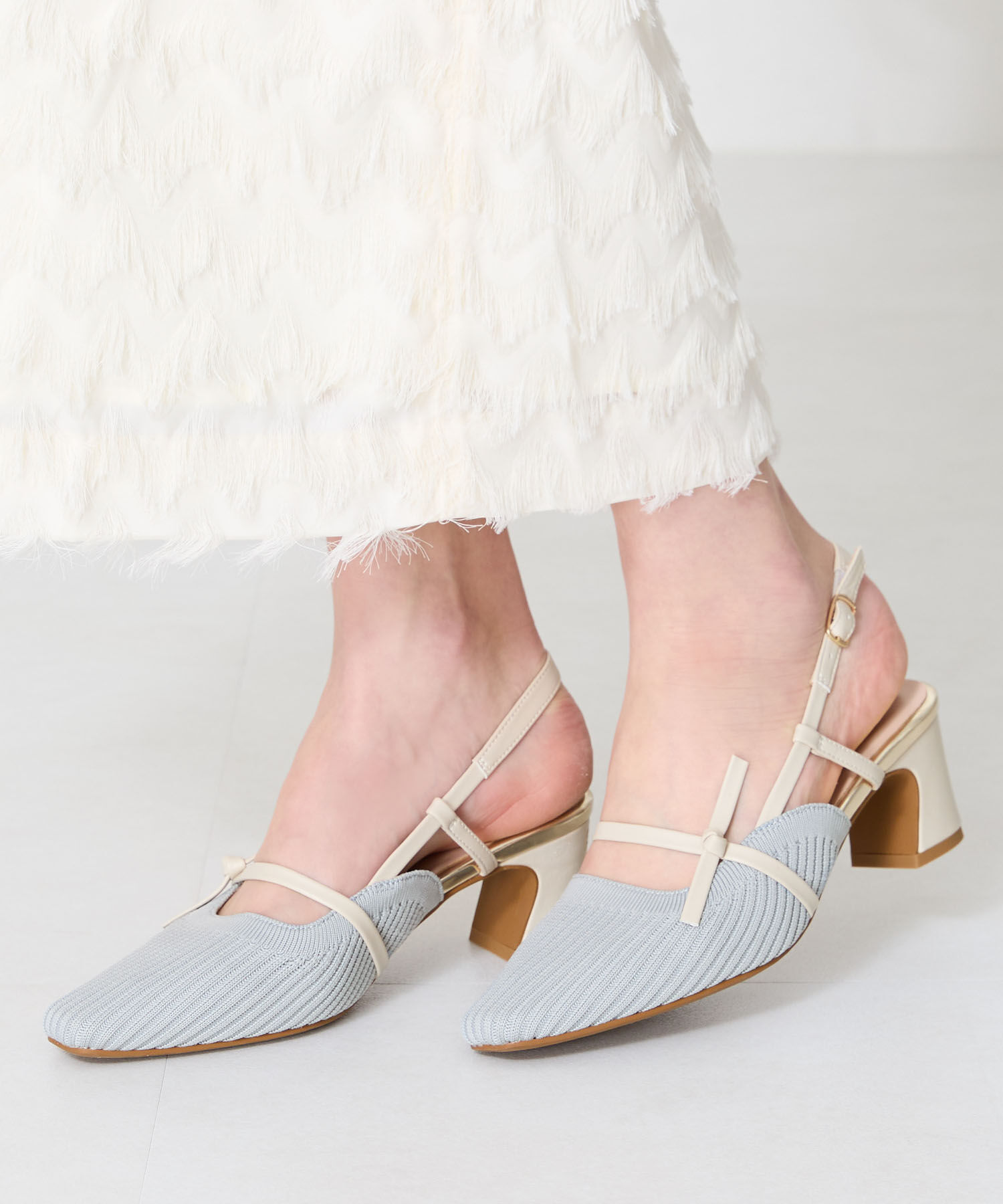 ORiental TRaffic「リブニット細ストラップパンプス/51114 人気 トレンド 売れてる パンプス ニット」|パンプス|BLUE