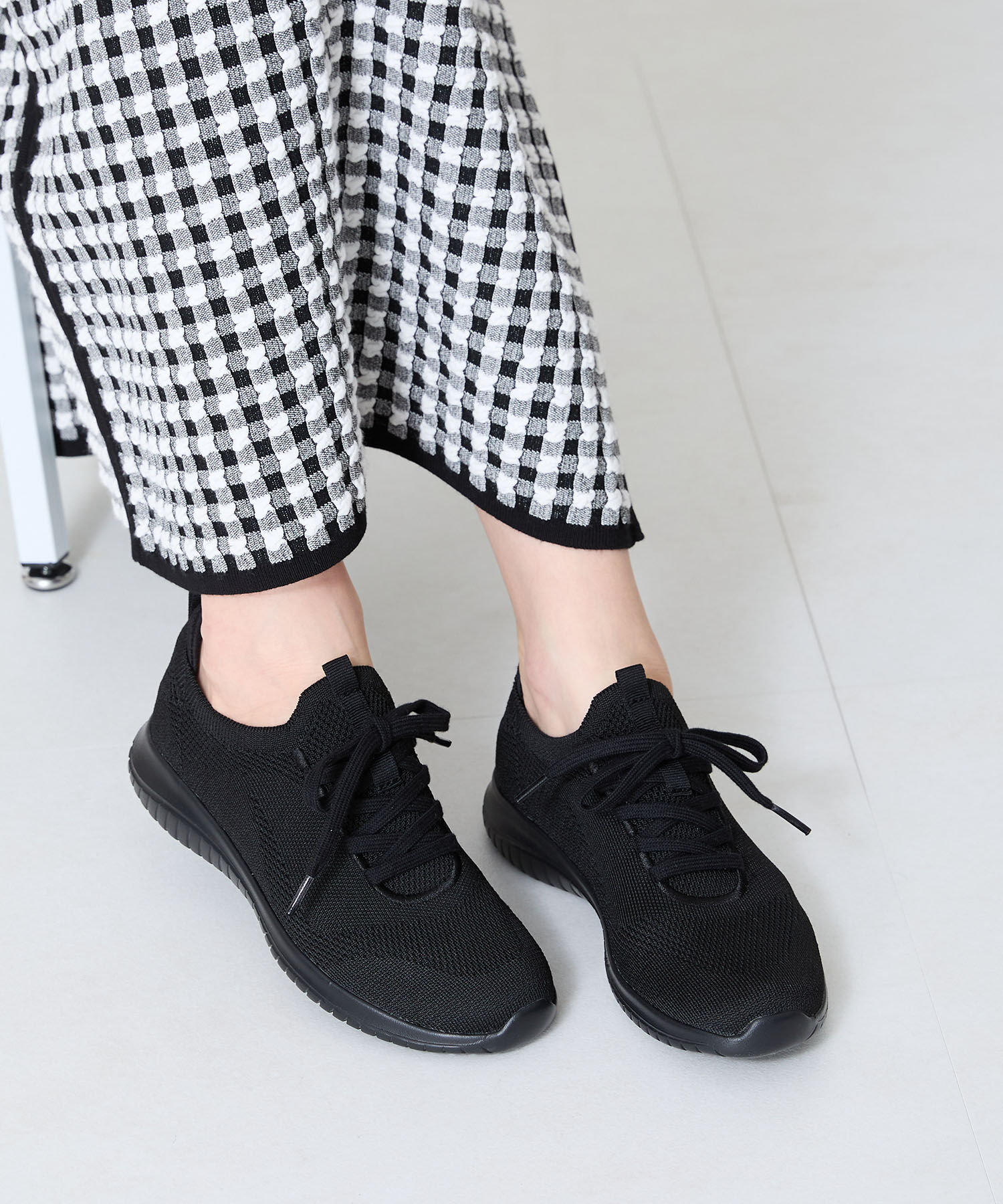 ORiental TRaffic「●2025春夏新作●レースアップ ニット スニーカー /OT3765  トレンド　人気  軽い ワンタッチ」|スニーカー|