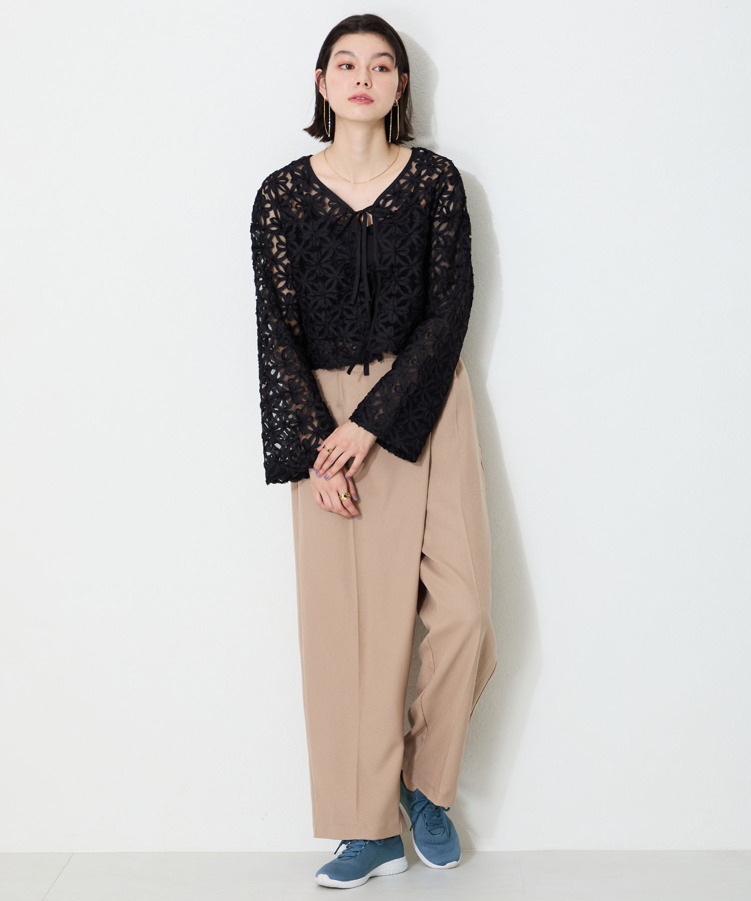 ORiental TRaffic「●2025春夏新作●レースアップ ニット スニーカー /OT3765  トレンド　人気  軽い ワンタッチ」|スニーカー|