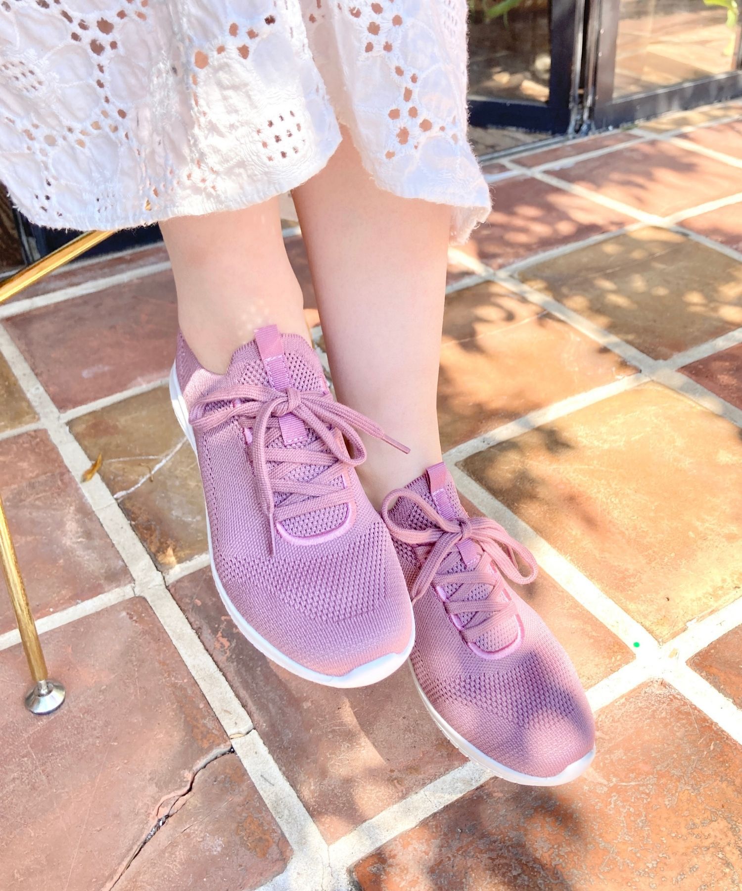 ORiental TRaffic「●2025春夏新作●レースアップ ニット スニーカー /OT3765  トレンド　人気  軽い ワンタッチ」|スニーカー|PINK