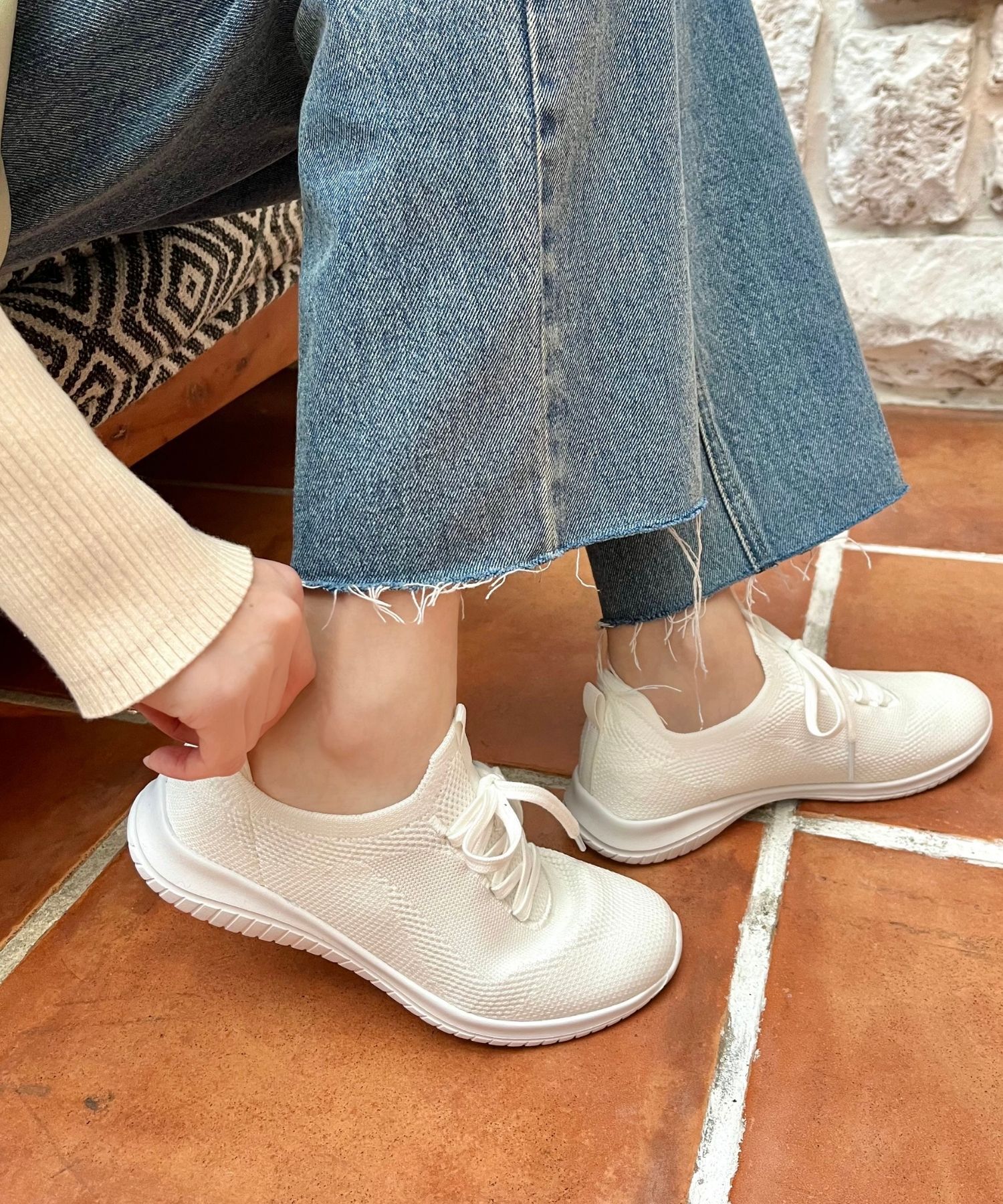 ORiental TRaffic「●2025春夏新作●レースアップ ニット スニーカー /OT3765  トレンド　人気  軽い ワンタッチ」|スニーカー|