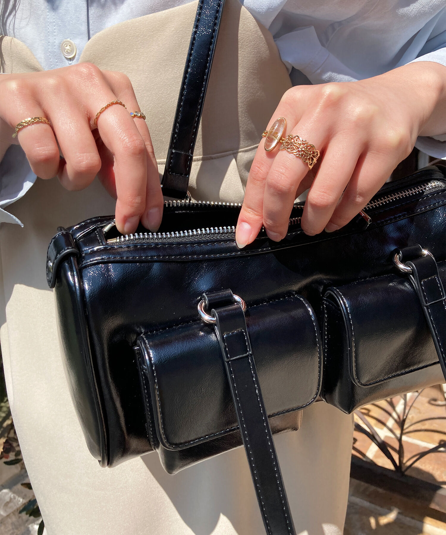 ORiental TRaffic「【トレンド】ダブルポケットボストンバッグ/BA-247 ショルダーバッグ」|ボストンバッグ|