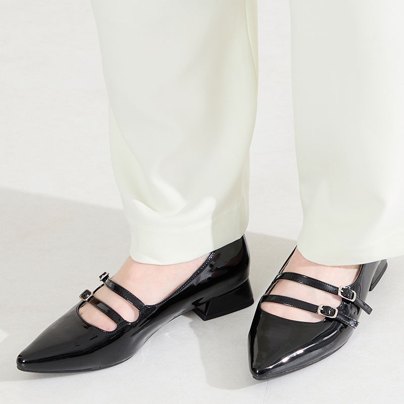 ORiental TRaffic「●2026春夏新作●ダブルストラップポインテッドトゥパンプス/61118」|パンプス|BLACK