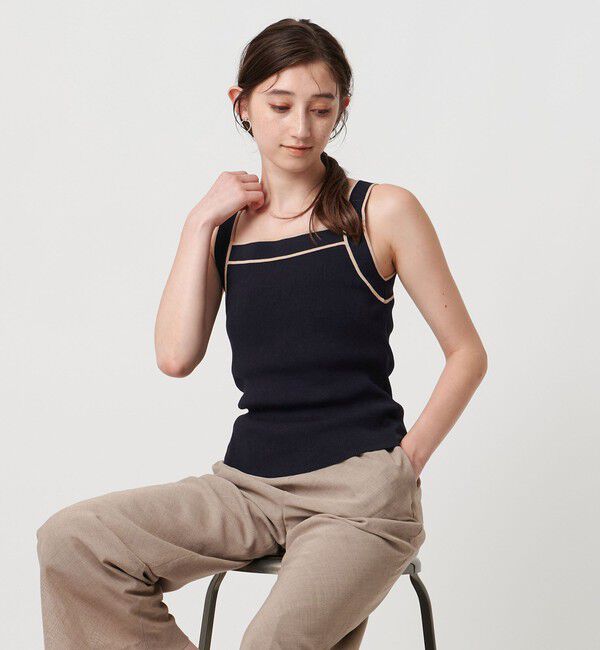 UNITED ARROWS「リブスクエアネック パイピングキャミソール - ウォッシャブル -」|キャミソール|NAVY