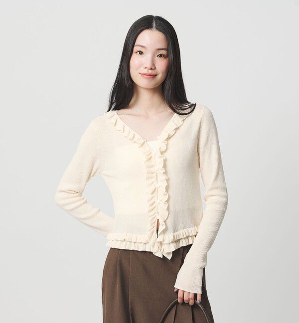 BEAUTY&YOUTH UNITED ARROWS「フリル フロントボタン カーディガン ウォッシャブル」|カーディガン|