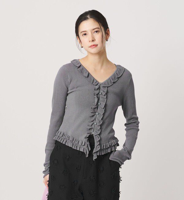 BEAUTY&YOUTH UNITED ARROWS「フリル フロントボタン カーディガン ウォッシャブル」|カーディガン|MD.GRAY