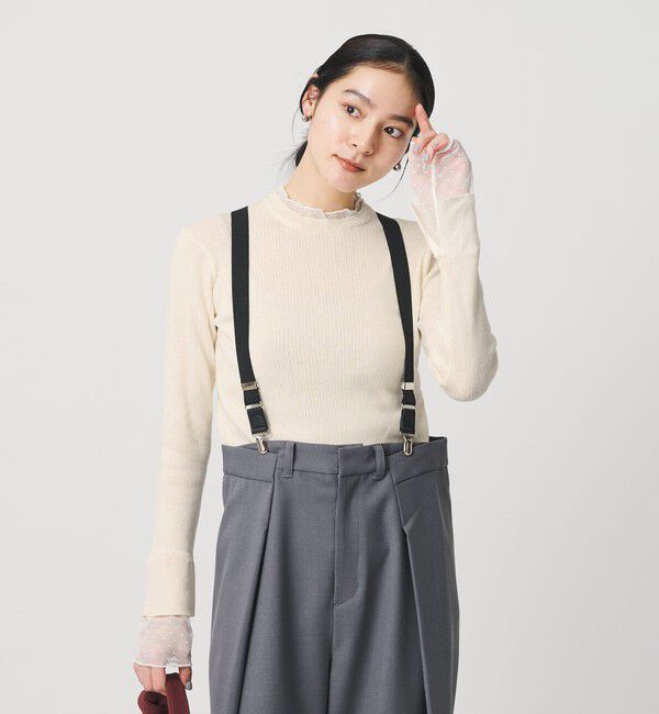 BEAUTY&YOUTH UNITED ARROWS「【WEB限定 Wardrobe DAILY MINIMAL】レースコンビ リブニットプルオーバー ウォッシャブル」|ニット・セーター|OFF WHITE