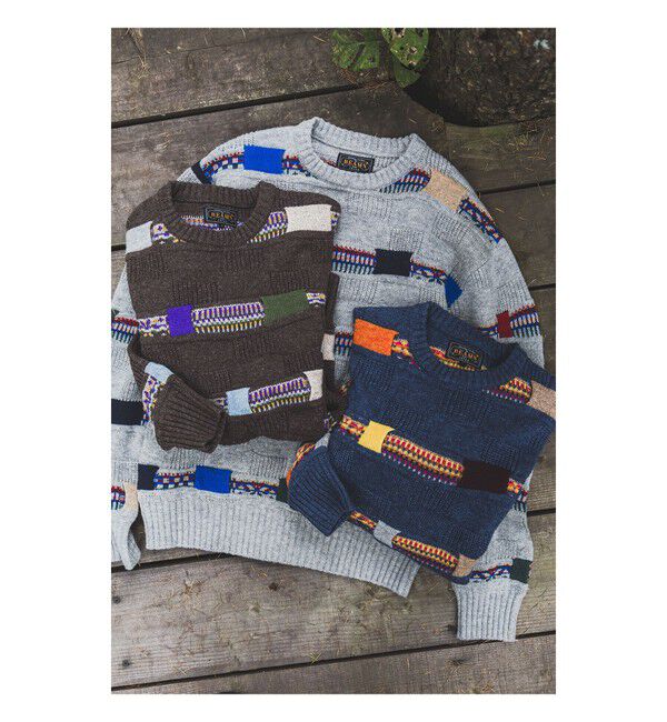 BEAMS PLUS「Crew Jacquard Fair Isle Stripe 5G」|ニット・セーター|
