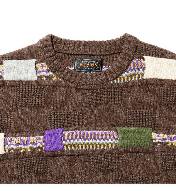 BEAMS PLUS「Crew Jacquard Fair Isle Stripe 5G」|ニット・セーター|