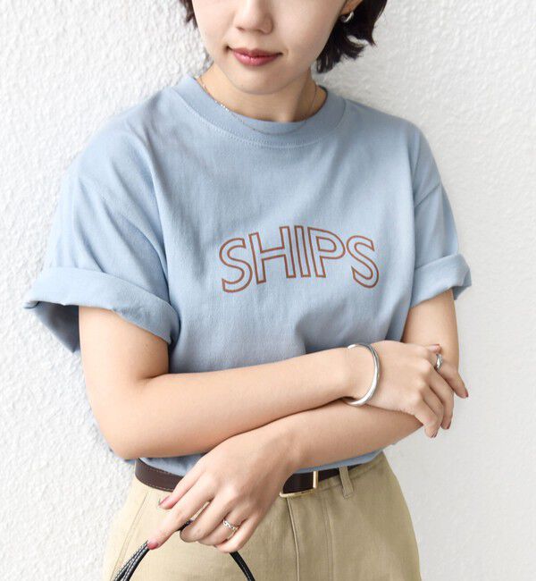 SHIPS for women「《一部追加予約》【WEB限定】 SHIPS ラウンド プリント ロゴ TEE」|Tシャツ・カットソー|ブルー系