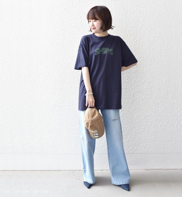 SHIPS for women「《一部追加予約》【WEB限定】 SHIPS ラウンド プリント ロゴ TEE」|Tシャツ・カットソー|