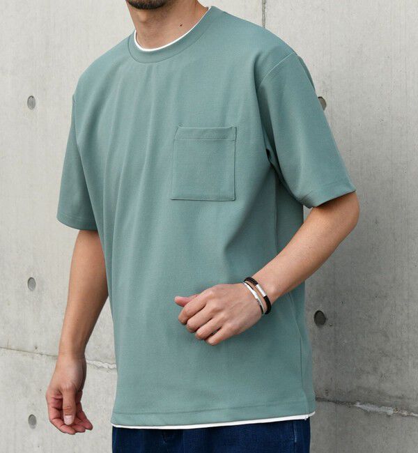 SHIPS any「SHIPS any: 〈吸水・速乾・ストレッチ〉 フェイク レイヤード Tシャツ 24SS◇」|Tシャツ・カットソー|ライトグリーン