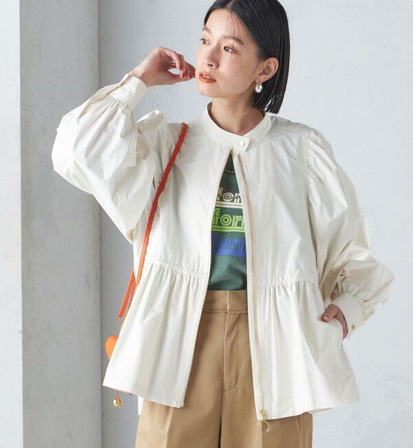 SHIPS for women「〈手洗い可能〉割繊 ナイロン スタンドカラー ギャザー ブルゾン◇」|ブルゾン・スタジャン|オフホワイト