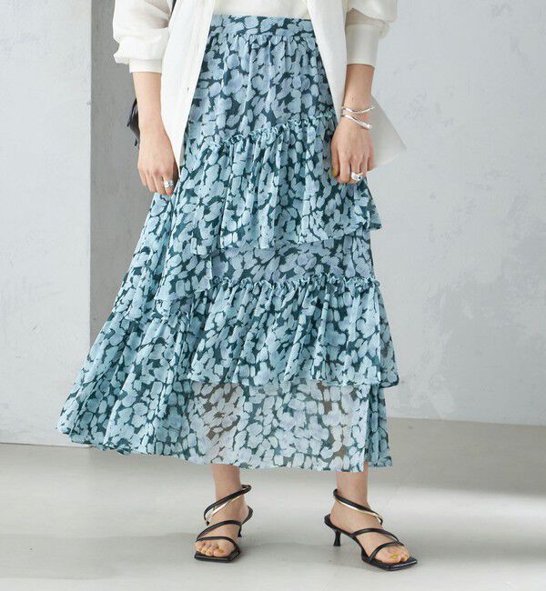 SHIPS for women「〈手洗い可能〉フラワー プリント ティアード スカート 24SS ◇」|スカート|