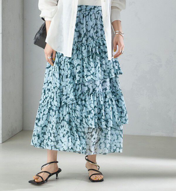 SHIPS for women「〈手洗い可能〉フラワー プリント ティアード スカート 24SS ◇」|スカート|