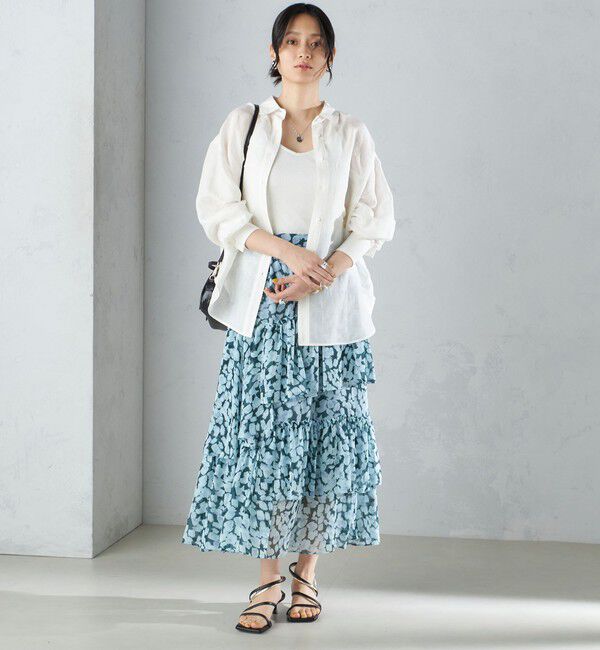 SHIPS for women「〈手洗い可能〉フラワー プリント ティアード スカート 24SS ◇」|スカート|