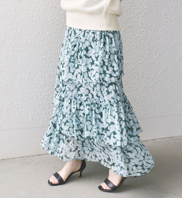 SHIPS for women「〈手洗い可能〉フラワー プリント ティアード スカート 24SS ◇」|スカート|