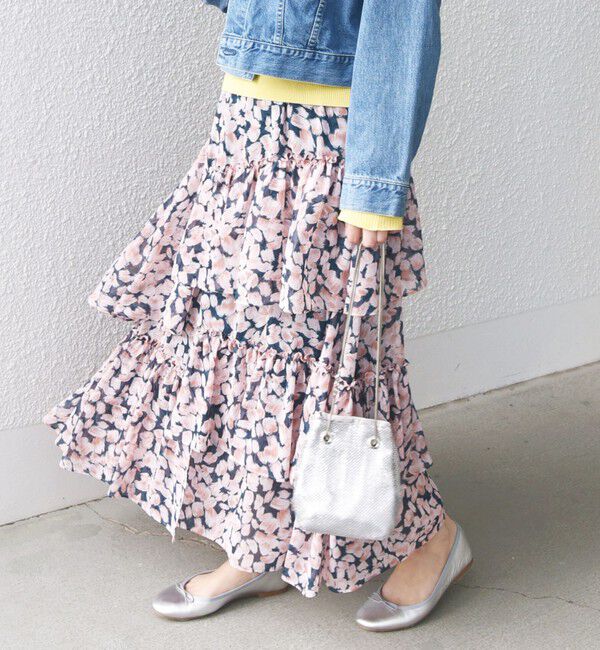 SHIPS for women「〈手洗い可能〉フラワー プリント ティアード スカート 24SS ◇」|スカート|ネイビー