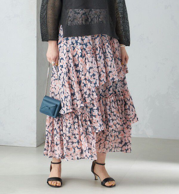 SHIPS for women「〈手洗い可能〉フラワー プリント ティアード スカート 24SS ◇」|スカート|