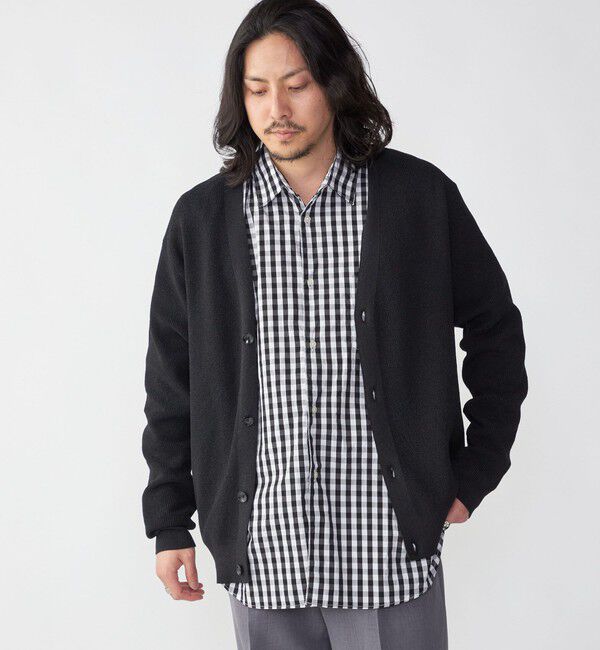 SHIPS「SHIPS: 〈手洗い可能〉12ゲージ ペーパーミックス ヤーン Vカーディガン」|カーディガン|ブラック