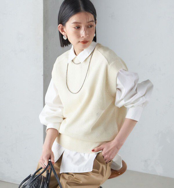 SHIPS for women「〈手洗い可能〉ラメ混 ペーパー 編地 コンビ プルオーバー ◇」|ニット・セーター|