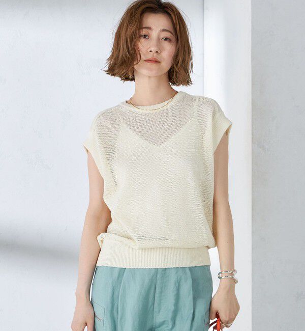 SHIPS for women「〈手洗い可能〉ラメ混 ペーパー 編地 コンビ プルオーバー ◇」|ニット・セーター|