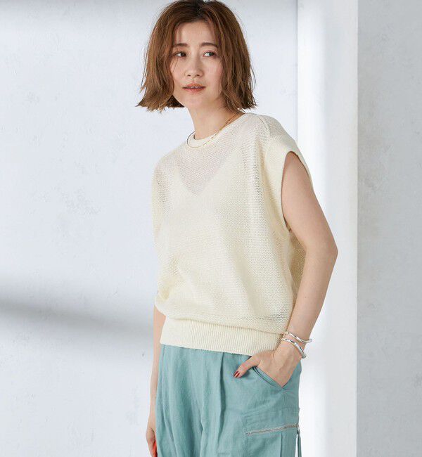 SHIPS for women「〈手洗い可能〉ラメ混 ペーパー 編地 コンビ プルオーバー ◇」|ニット・セーター|