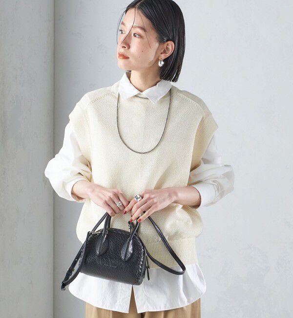 SHIPS for women「〈手洗い可能〉ラメ混 ペーパー 編地 コンビ プルオーバー ◇」|ニット・セーター|