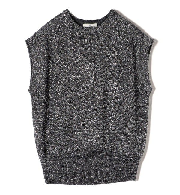 SHIPS for women「〈手洗い可能〉ラメ混 ペーパー 編地 コンビ プルオーバー ◇」|ニット・セーター|