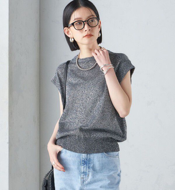 SHIPS for women「〈手洗い可能〉ラメ混 ペーパー 編地 コンビ プルオーバー ◇」|ニット・セーター|